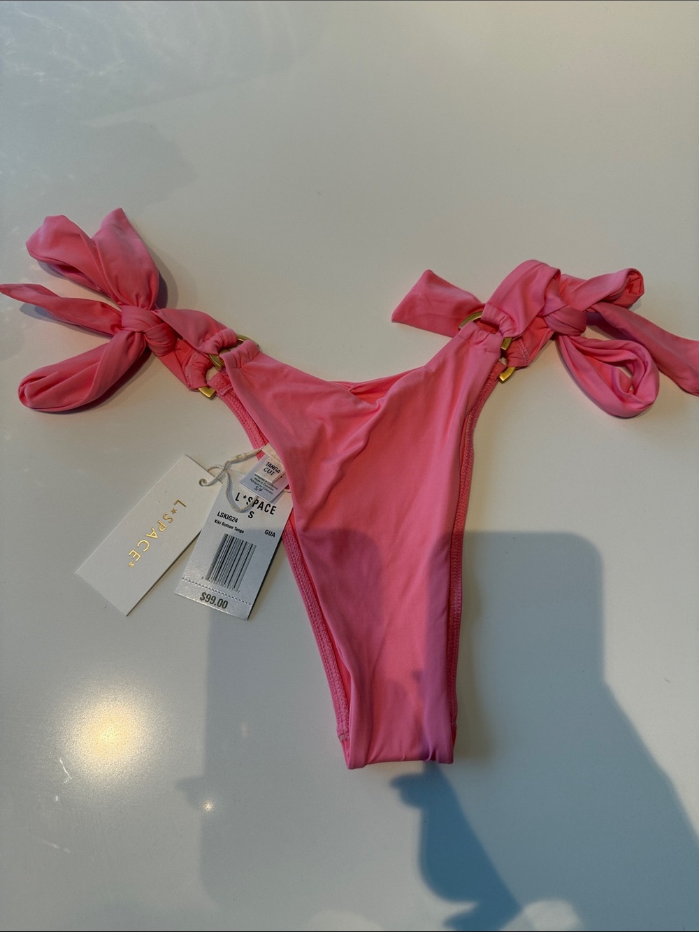l*space Pink Tie-Side Bikini Bottom with Gold Accents